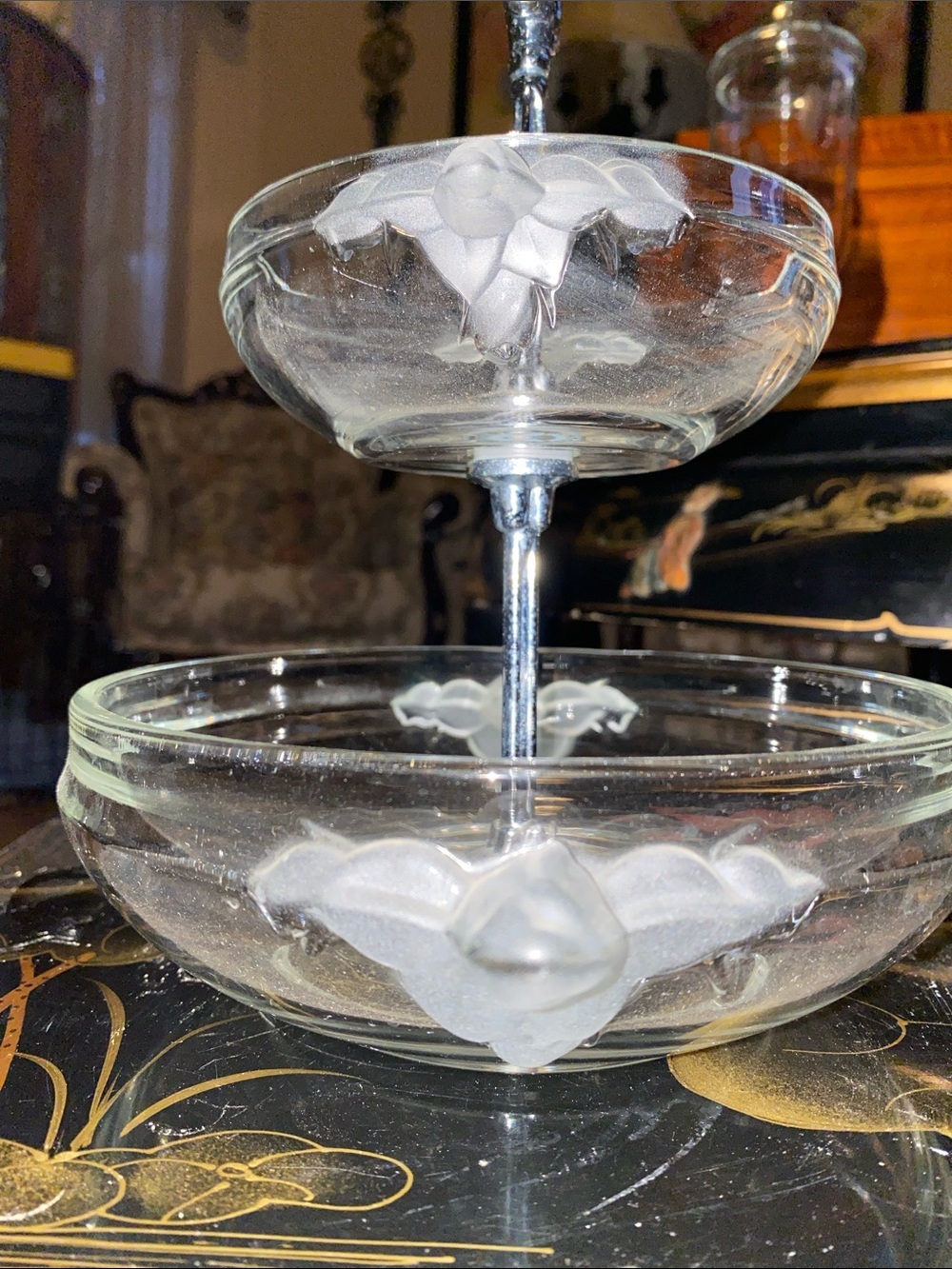 Vintage Mikassa Satin Rose Crystal Two-Tier Serving Tray made by Walther K - Picture 4 of 10